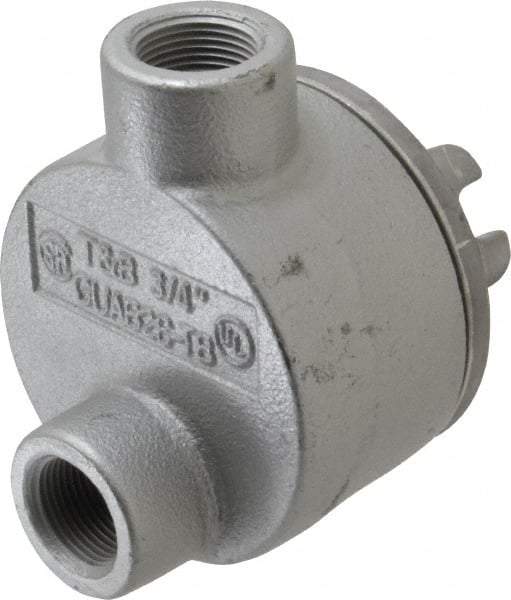 Thomas & Betts - (2) 3/4" Knockouts, Iron Round GUAB - 3-1/2" Overall Width x 2" Overall Depth - Industrial Tool & Supply