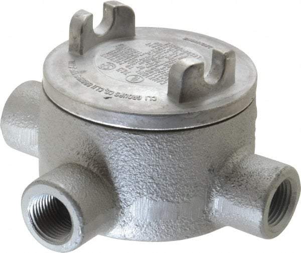 Thomas & Betts - (4) 1/2" Knockouts, Iron Round GUAX - 3-1/2" Overall Width x 2" Overall Depth - Industrial Tool & Supply