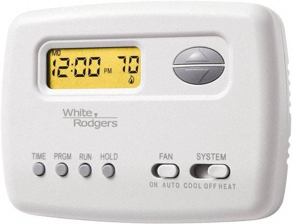 White-Rodgers - 45 to 90°F, 1 Heat, 1 Cool, Digital Programmable Thermostat - 20 to 30 Volts, Horizontal Mount, Manual Switch - Industrial Tool & Supply