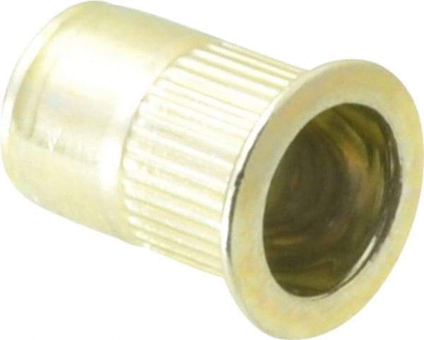 RivetKing - 1/4-20, 0.027 to 0.165" Grip, Steel Standard Rivet Nut - Zinc Yellow Dichromate Finish, Countersunk Head - Industrial Tool & Supply