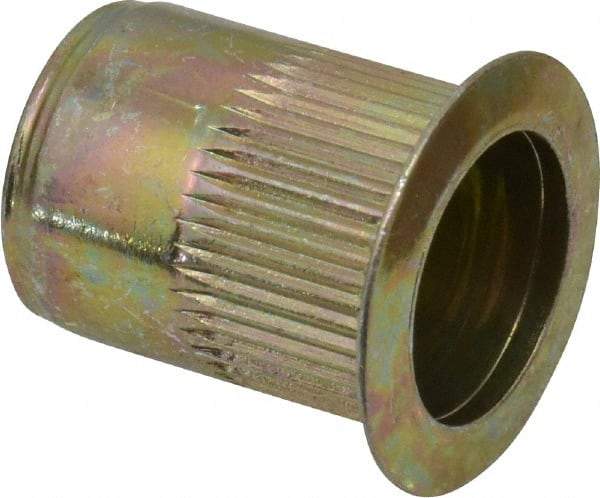 RivetKing - 3/8-16, 0.027 to 0.15" Grip, Steel Standard Rivet Nut - Zinc Yellow Dichromate Finish, Countersunk Head - Industrial Tool & Supply