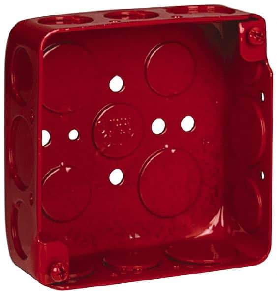 Thomas & Betts - 2 Gang, (17) 1/2 & 3/4" Knockouts, Steel Square Fire Alarm Box - 4" Overall Height x 4" Overall Width x 1-1/2" Overall Depth - Industrial Tool & Supply