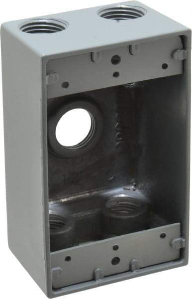 Thomas & Betts - 1 Gang, (5) 1/2" Knockouts, Aluminum Rectangle Outlet Box - 4-1/2" Overall Height x 2-1/2" Overall Width x 2" Overall Depth, Weather Resistant - Industrial Tool & Supply