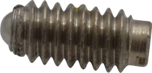 Vlier - 8-32, 0.094" Ball Diam, 0.344" Body Length, 0.025" Max Ball Reach, Threaded Ball Plunger - Stainless Steel Body, Stainless Steel Ball, 0.5 Lb Initial End Force, 1.25 Lb Final End Force, Locking Element - Industrial Tool & Supply