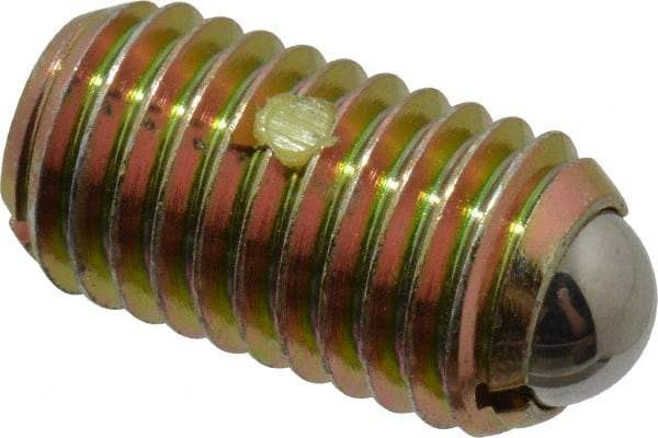 Vlier - M12x1.75, 8mm Ball Diam, 22mm Body Length, 2.5mm Max Ball Reach, Threaded Ball Plunger - Steel Body, Steel Ball, 16.86 Lb Initial End Force, 25.85 Lb Final End Force, Locking Element - Industrial Tool & Supply