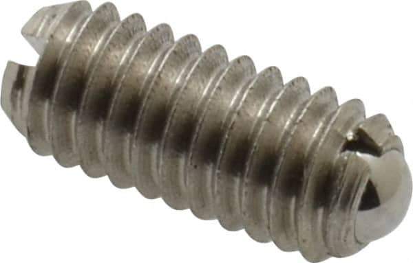 Vlier - M4x0.7, 2.5mm Ball Diam, 9mm Body Length, 0.8mm Max Ball Reach, Threaded Ball Plunger - Stainless Steel Body, Stainless Steel Ball, 0.9 Lb Initial End Force, 2.25 Lb Final End Force - Industrial Tool & Supply