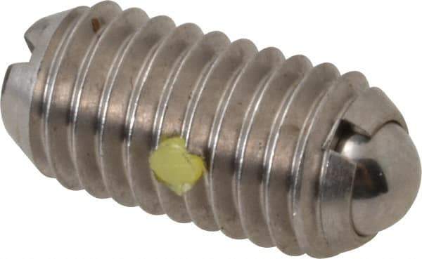Vlier - M8x1.25, 5mm Ball Diam, 16mm Body Length, 1.5mm Max Ball Reach, Threaded Ball Plunger - Stainless Steel Body, Stainless Steel Ball, 3.37 Lb Initial End Force, 6.75 Lb Final End Force, Locking Element - Industrial Tool & Supply