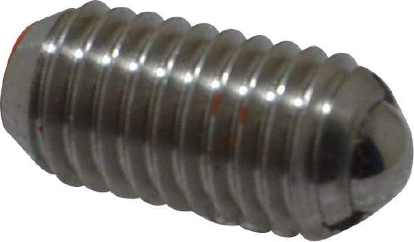 Vlier - M8x1.25, 5mm Ball Diam, 16mm Body Length, 1.5mm Max Ball Reach, Threaded Ball Plunger - Stainless Steel Body, Stainless Steel Ball, 9 Lb Initial End Force, 13.49 Lb Final End Force - Industrial Tool & Supply