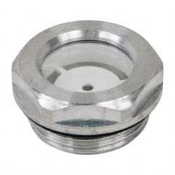 J.W. Winco - G 1 Thread, 36mm Distance Across Flats, Aluminum Oil Level Sight Glasses - 40mm Flange Diameter, 8.5mm Head Height, 11mm Length Under Head - Industrial Tool & Supply