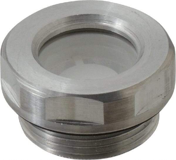 J.W. Winco - M26x1.5 Thread, 30mm Distance Across Flats, Aluminum Oil Level Sight Glasses - 32mm Flange Diameter, 8mm Head Height, 9mm Length Under Head - Industrial Tool & Supply