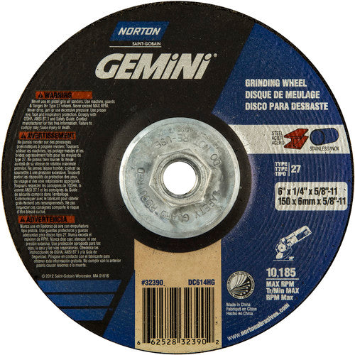 6 × 1/4 × 5/8 - 11″ Gemini Grinding Wheel A 24 S Type 27 - Industrial Tool & Supply