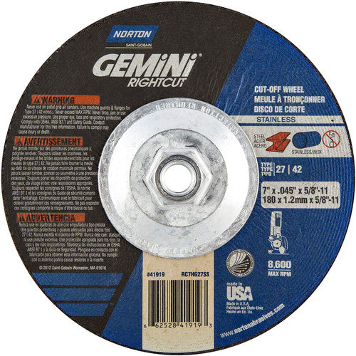 7″ × 0.045″ × 5/8″-11 Gemini Non-Woven Depressed Center Wheel Type 27 24 Grit