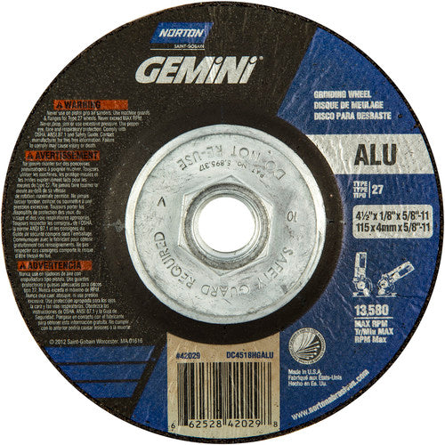 4-1/2″ × 1/8″ × 5/8″-11 Gemini Non-Woven Depressed Center Wheel Type 27 46 Grit - Industrial Tool & Supply