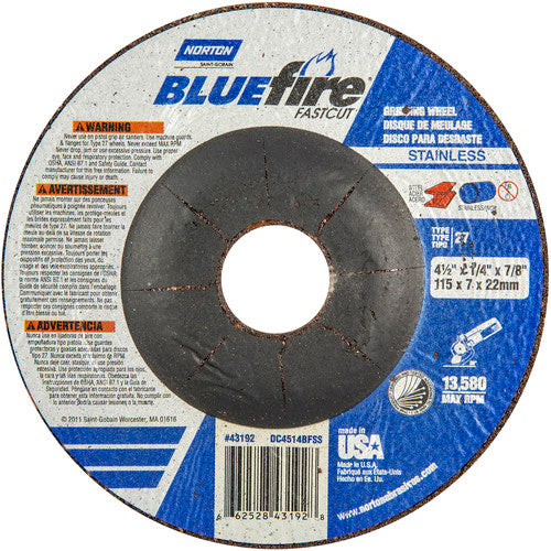 4-1/2″ × 1/4″ × 7/8″ BlueFire Non-Woven Depressed Center Wheel Type 27 - Industrial Tool & Supply