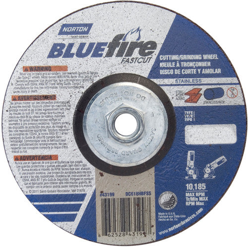 6 × 1/8 × 5/8 - 11″ BlueFire INOX/SS Fast Cut Grinding Wheel ZA 30 U Type 27 - Industrial Tool & Supply