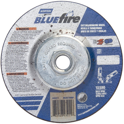 4-1/2 × 1/8 × 5/8 - 11″ BlueFire Grinding Wheel ZA 30 U Type 27 - Industrial Tool & Supply