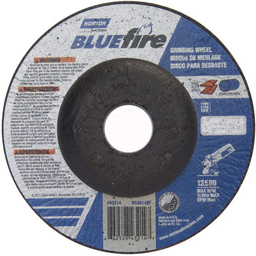 4-1/2 × 1/4 × 7/8″ BlueFire Grinding Wheel ZA 24 S Type 27 - Industrial Tool & Supply