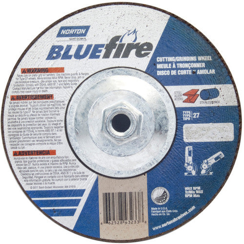 7 × 1/8 × 5/8 - 11″ BlueFire Grinding Wheel ZA 30 U Type 27 - Industrial Tool & Supply