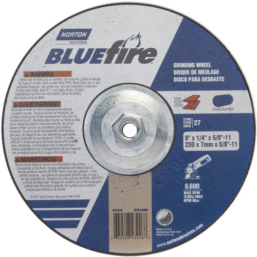 9 × 1/4 × 5/8 - 11″ BlueFire Grinding Wheel ZA 24 S Type 27 - Industrial Tool & Supply