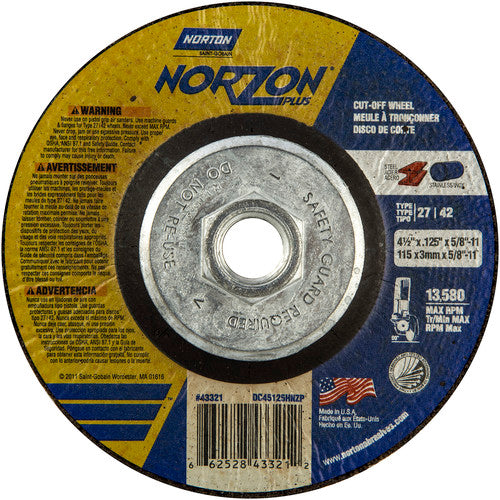 4-1/2″ × 1/8″ × 5/8″-11 NorZon Plus Non-Woven Depressed Center Wheel Type 27 - Industrial Tool & Supply
