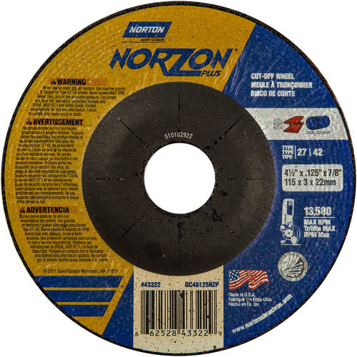 4-1/2″ × 1/8″ × 7/8″ NorZon Plus Non-Woven Depressed Center Wheel Type 27 - Industrial Tool & Supply