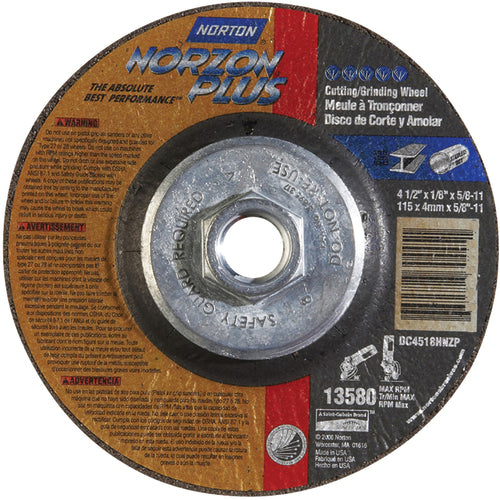 4-1/2″ × 1/8″ × 5/8″ NorZon Plus Non-Woven Depressed Center Wheel Type 27 - Industrial Tool & Supply