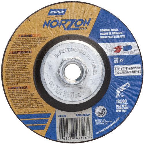 4-1/2″ × 1/4″ × 5/8″ NorZon Plus Non-Woven Depressed Center Wheel Type 27 - Industrial Tool & Supply