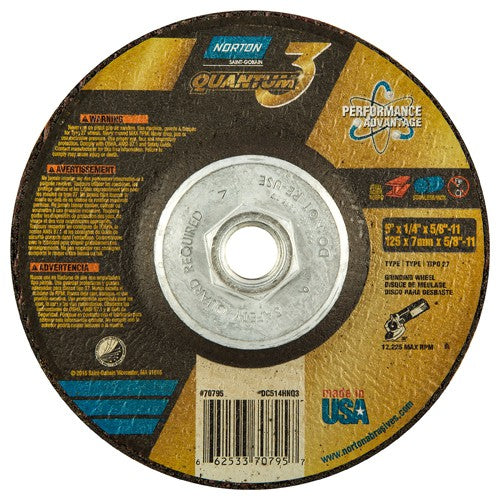 5″ × 1/4″ × 5/8″-11 - T27 - Quantum 3 Depressed Center Wheel - Industrial Tool & Supply