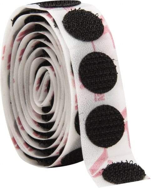 VELCRO Brand - 100 Piece 1/2" Wide Adhesive Backed Hook Dots - Packaged Pieces, Black - Industrial Tool & Supply