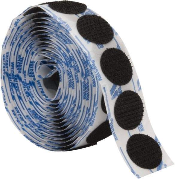 VELCRO Brand - 100 Piece 3/4" Wide Adhesive Backed Hook Dots - Packaged Pieces, Black - Industrial Tool & Supply