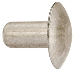 Made in USA - 1/4" Body Diam, Brazier Aluminum Solid Rivet - 1/2" Length Under Head, Grade 1100F, 5/8" Head Diam x 1/8" Head Height - Industrial Tool & Supply