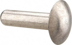 Made in USA - 1/4" Body Diam, Brazier Aluminum Solid Rivet - 1" Length Under Head, Grade 1100F, 5/8" Head Diam x 1/8" Head Height - Industrial Tool & Supply