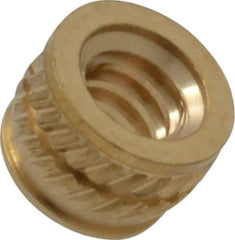 E-Z LOK - #6-32, 0.199" Small to 0.206" Large End Hole Diam, Brass Single Vane Tapered Hole Threaded Insert - 0.22" Insert, 0.203" Pilot Diam, 0.15" OAL, 0.116" Min Wall Thickness - Industrial Tool & Supply
