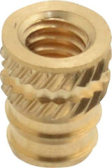 E-Z LOK - #8-32, 0.208" Small to 0.234" Large End Hole Diam, Brass Double Vane Tapered Hole Threaded Insert - 1/4" Insert, 0.212" Pilot Diam, 5/16" OAL, 0.133" Min Wall Thickness - Industrial Tool & Supply