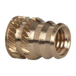 E-Z LOK - #10-32, 0.246" Small to 0.277" Large End Hole Diam, Brass Double Vane Tapered Hole Threaded Insert - 19/64" Insert, 1/4" Pilot Diam, 3/8" OAL, 0.159" Min Wall Thickness - Industrial Tool & Supply