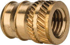 E-Z LOK - 1/4-28, 0.321" Small to 0.363" Large End Hole Diam, Brass Double Vane Tapered Hole Threaded Insert - 3/8" Insert, 0.332" Pilot Diam, 1/2" OAL, 0.194" Min Wall Thickness - Industrial Tool & Supply