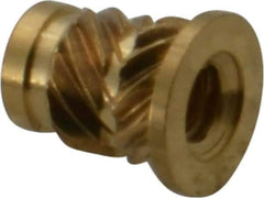 E-Z LOK - #4 40 UNC, 0.181" Diam, Brass Headed Heat Installed Threaded Insert - 0.157" Hole, 1/4" OAL x 0.021" High, 0.218" Head Diam - Industrial Tool & Supply