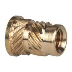 E-Z LOK - #8 32 UNC, 1/4" Diam, Brass Headed Heat Installed Threaded Insert - 0.22" Hole, 0.357" OAL x 0.033" High, 9/32" Head Diam - Industrial Tool & Supply