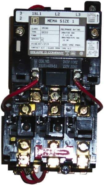 Square D - 208 Coil VAC at 60 Hz, 27 Amp, NEMA Size 1P, Nonreversible Open Enclosure NEMA Motor Starter - 1 Phase hp: 3 at 115 VAC, 5 at 230 VAC - Industrial Tool & Supply