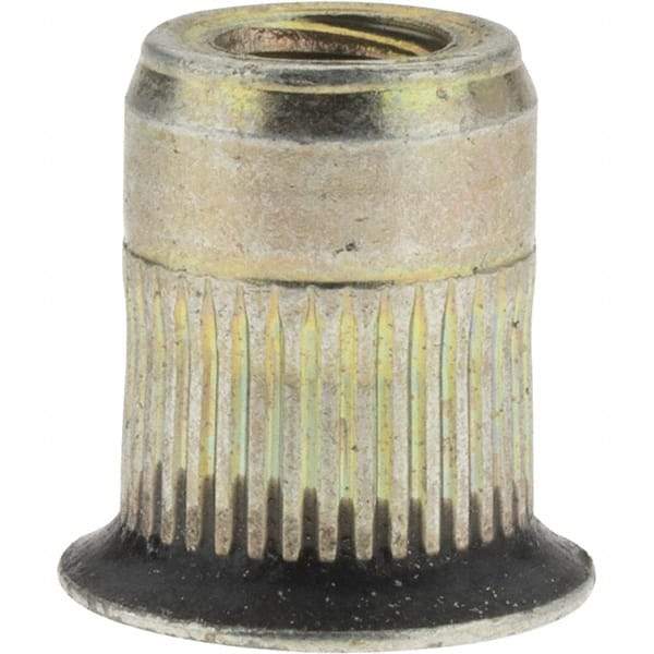 Value Collection - 5/16-18, 0.53 Insert Diam, 0.69" OAL, Sealed Head Open End Threaded Insert - 0.5312" Hole Diam, 0.685" Head Diam, 1008/1010 Steel, Clear Protective Coating & Zinc Yellow Dichromate Finish - Industrial Tool & Supply