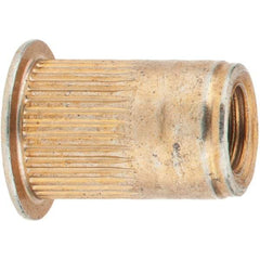 Value Collection - 1/4-28, 0.39 Insert Diam, 0.58" OAL, Knurled Body Open End Threaded Insert - 0.3906" Hole Diam, 1/2" Head Diam, 1008/1010 Steel, Clear Protective Coating & Zinc Yellow Dichromate Finish - Industrial Tool & Supply