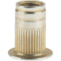 Value Collection - #8-32, 0.265 Insert Diam, 0.42" OAL, Knurled Body Open End Threaded Insert - 0.2656" Hole Diam, 0.39" Head Diam, 1008/1010 Steel, Clear Protective Coating & Zinc Yellow Dichromate Finish - Industrial Tool & Supply