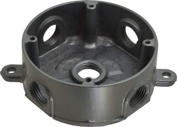 Thomas & Betts - 1 Gang, (5) 1/2" Knockouts, Aluminum Round Outlet Box - 2-7/16" Overall Height x 4-1/8" Overall Width x 1-5/8" Overall Depth, Weather Resistant - Industrial Tool & Supply