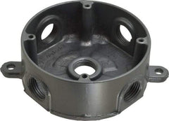 Thomas & Betts - 1 Gang, (5) 1/2" Knockouts, Aluminum Round Outlet Box - 2-7/16" Overall Height x 4-1/8" Overall Width x 1-5/8" Overall Depth, Weather Resistant - Industrial Tool & Supply