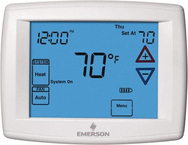 White-Rodgers - 45 to 99°F, 1 Heat, 1 Cool, Programmable Touchscreen Thermostat - 0 to 30 Volts, Horizontal Mount, Electronic Contacts Switch - Industrial Tool & Supply
