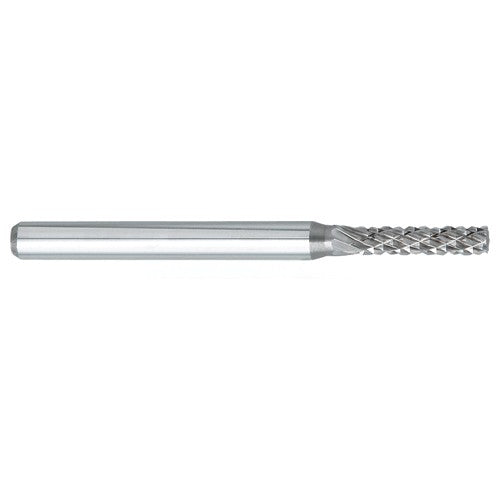 SN-42 -3mm × 5mm LOC × 3mm Shank × 38mm OAL 10 Degree Inverted Angle Carbide Medium Tough Cut Burr - Industrial Tool & Supply