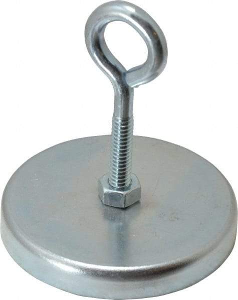 Mag-Mate - 2.63" Diam, 3/8" Cup Height, 2-1/4" Overall Height, 100 Lb Average Pull Force, 100 Lb Max Pull Force, Neodymium Rare Earth Cup Magnet - Loop Style, 1/2" Loop ID, Galvanized - Industrial Tool & Supply