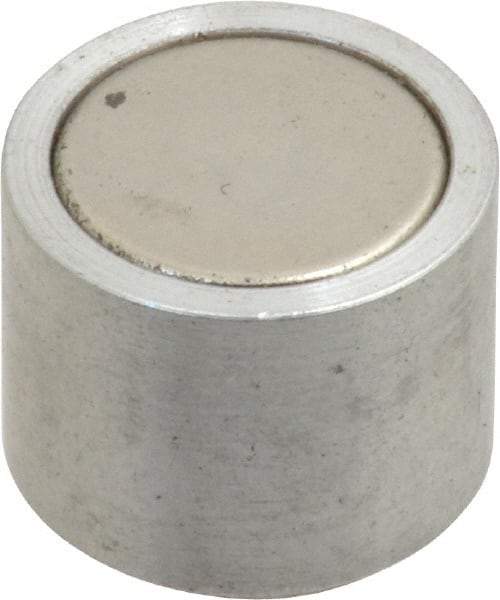 Mag-Mate - 10-24 Thread, 5/8" Diam, 1/2" High, 2.18 Lb Average Pull Force, Neodymium Rare Earth Pot Magnet - 1/4" Tapped Hole Depth, Nickel Plated, Aluminum Insulated - Industrial Tool & Supply