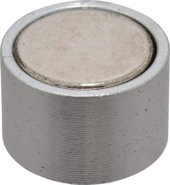 Mag-Mate - 10-24 Thread, 3/4" Diam, 1/2" High, 3 Lb Average Pull Force, Neodymium Rare Earth Pot Magnet - 1/4" Tapped Hole Depth, Nickel Plated, Aluminum Insulated - Industrial Tool & Supply
