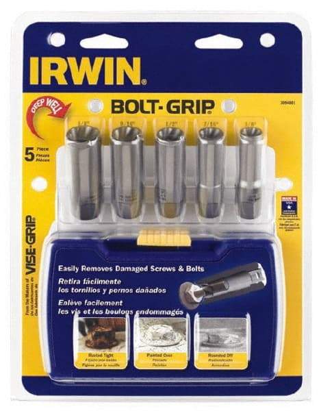 Irwin - 5 Piece Bolt & Screw Extractor Set - 3/8" Drive, Molded Plastic Case - Industrial Tool & Supply